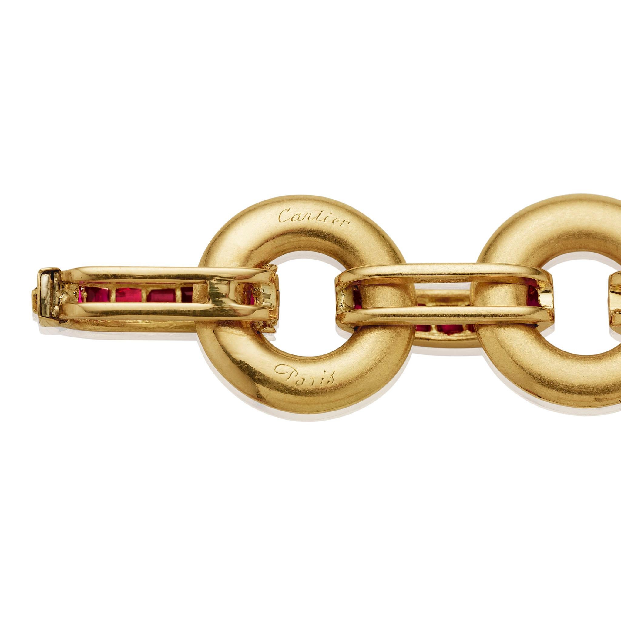 Cartier Paris Late Art Deco Ruby Bracelet In Excellent Condition For Sale In New York, NY