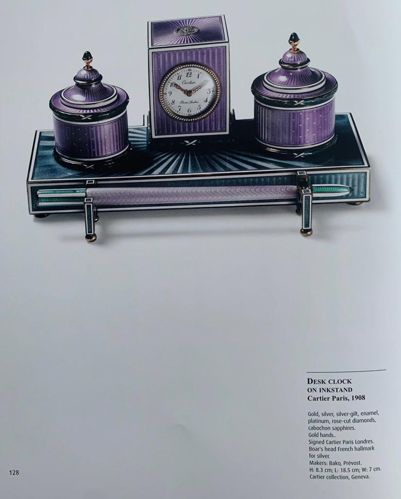 Women's Cartier Paris London 1905 Belle Epoque Enamel Clock 18kt Gold Platinum & Silver For Sale
