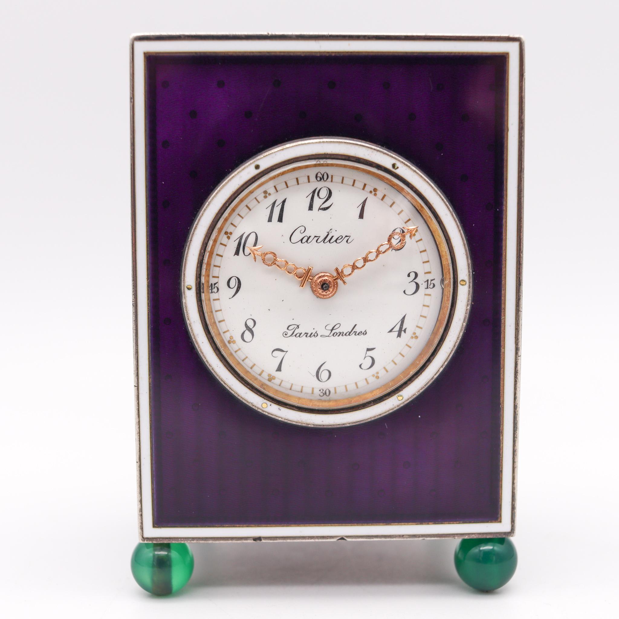 Early 20th Century Cartier Paris London 1905 Belle Epoque Enamel Desk Clock 18kt Gold & Platinum For Sale