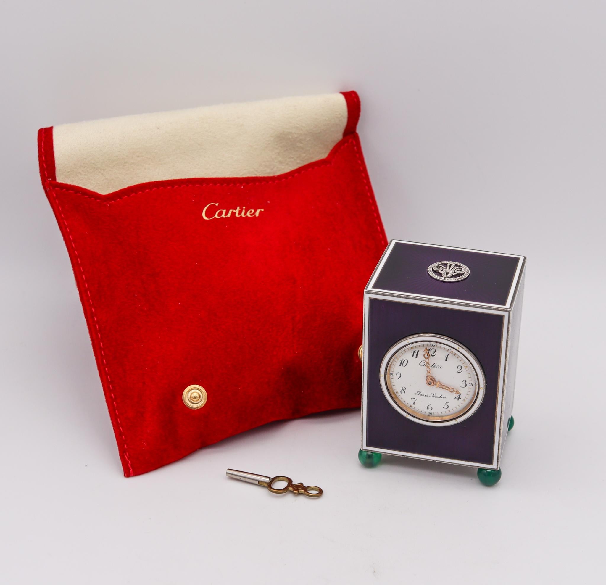 Cartier Paris London 1905 Belle Epoque Enamel Desk Clock 18kt Gold & Platinum For Sale 2