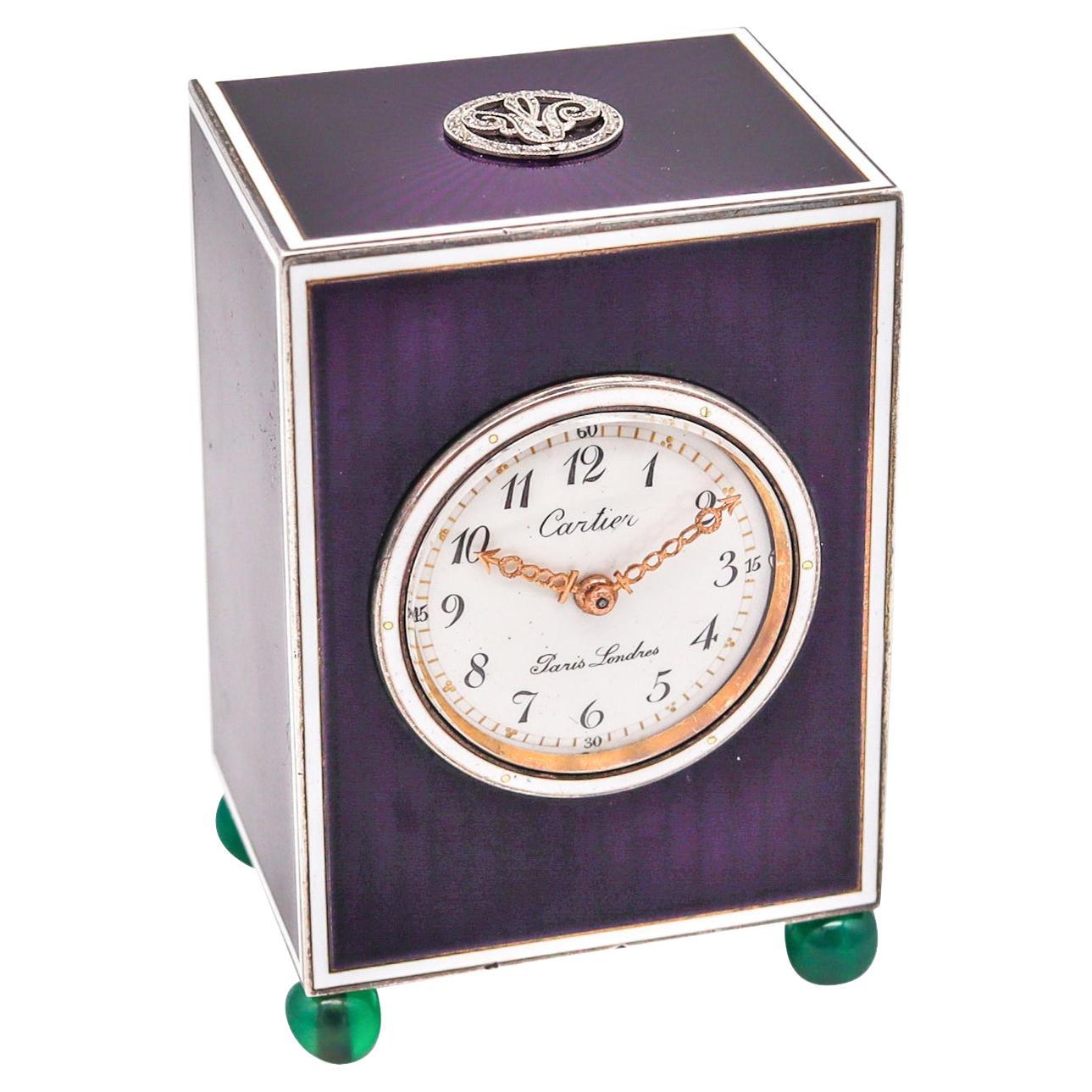 Cartier Paris London 1905 Belle Epoque Enamel Desk Clock 18kt Gold & Platinum For Sale