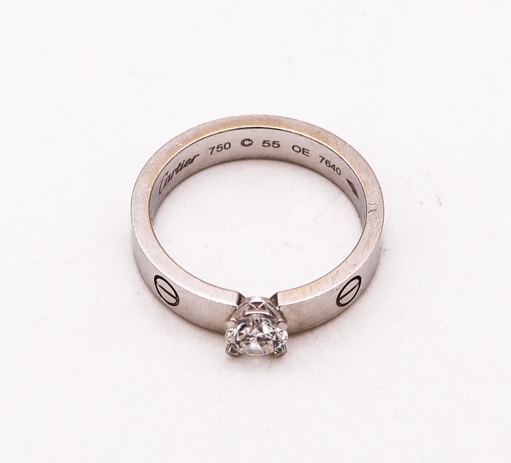 Modern Cartier Paris Love Solitaire Engagement Ring 18Kt White Gold 0.50 Cts Diamond