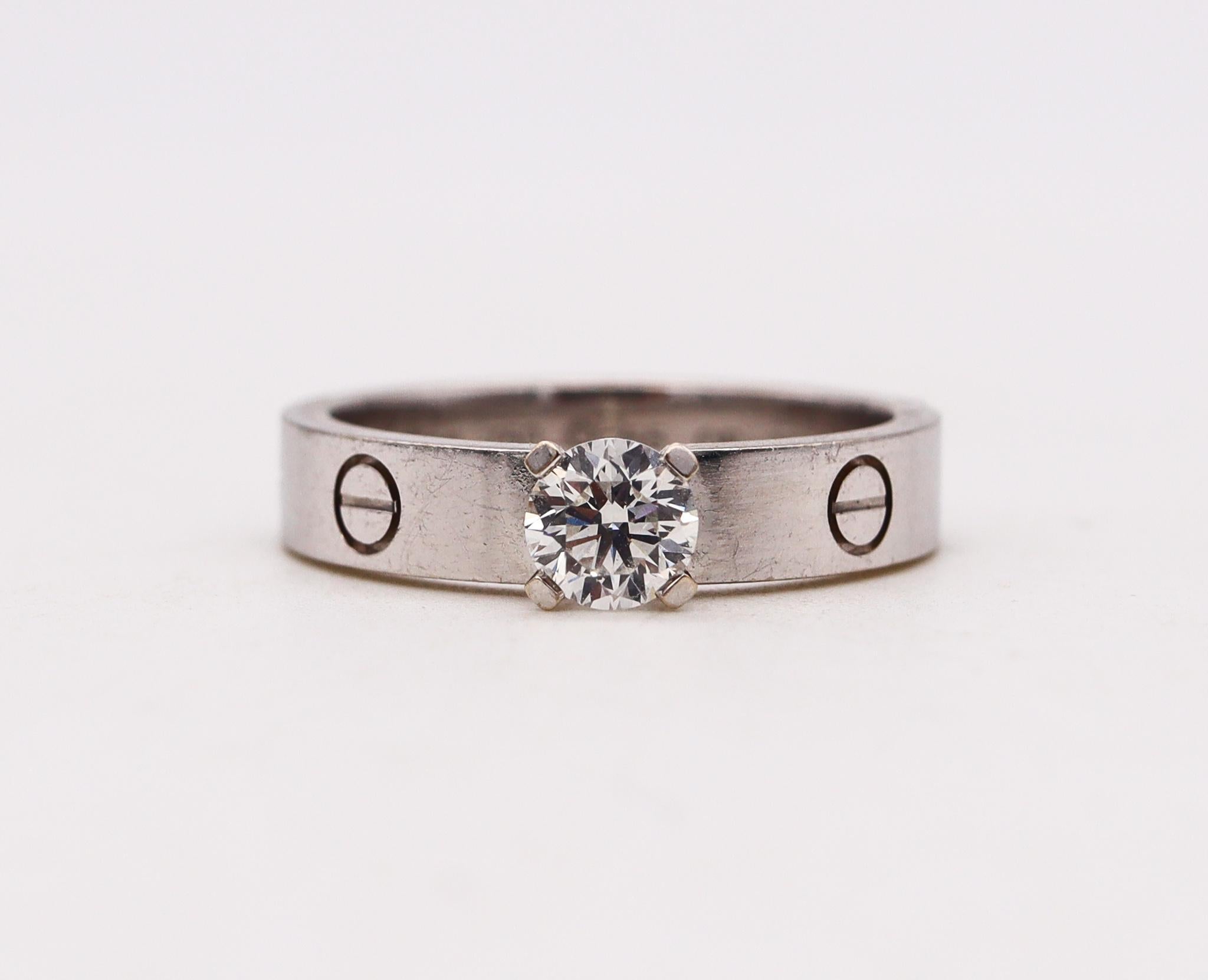 Brilliant Cut Cartier Paris Love Solitaire Engagement Ring 18Kt White Gold 0.50 Cts Diamond