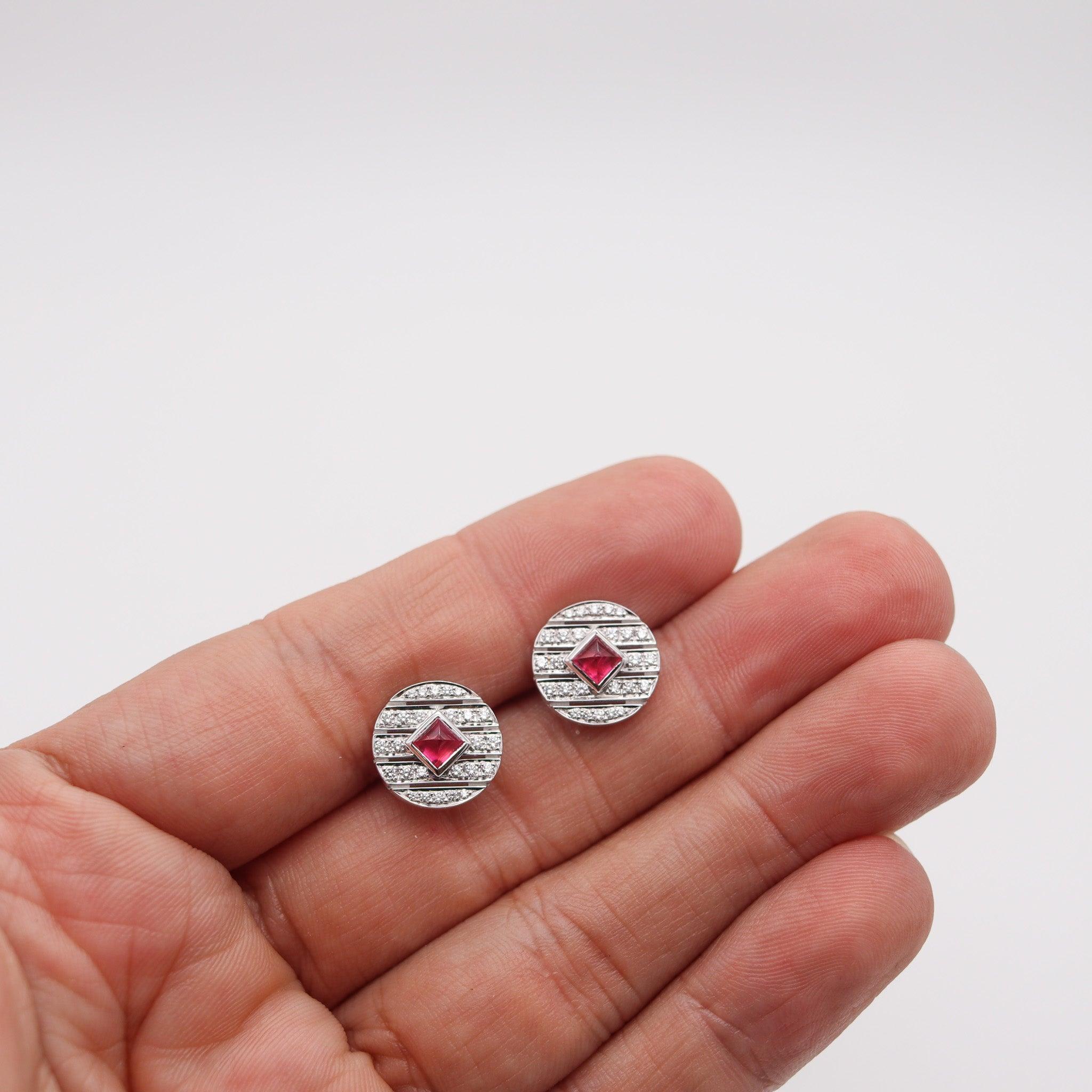 CARTIER Paris Magnificent Cufflinks In Solid 18Kt Gold Burmese Rubies & Diamonds For Sale 4