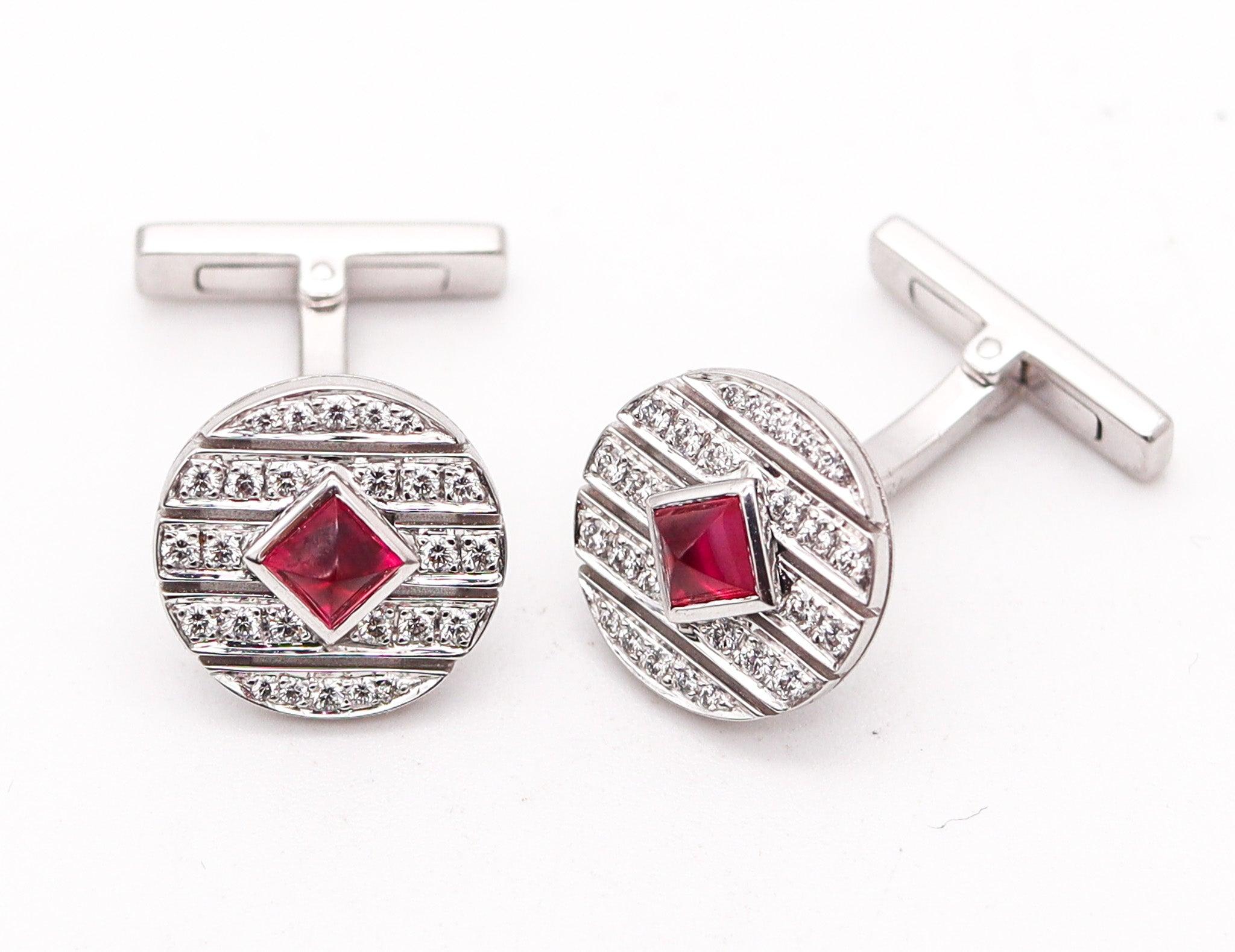 CARTIER Paris Magnificent Cufflinks In Solid 18Kt Gold Burmese Rubies & Diamonds For Sale 1