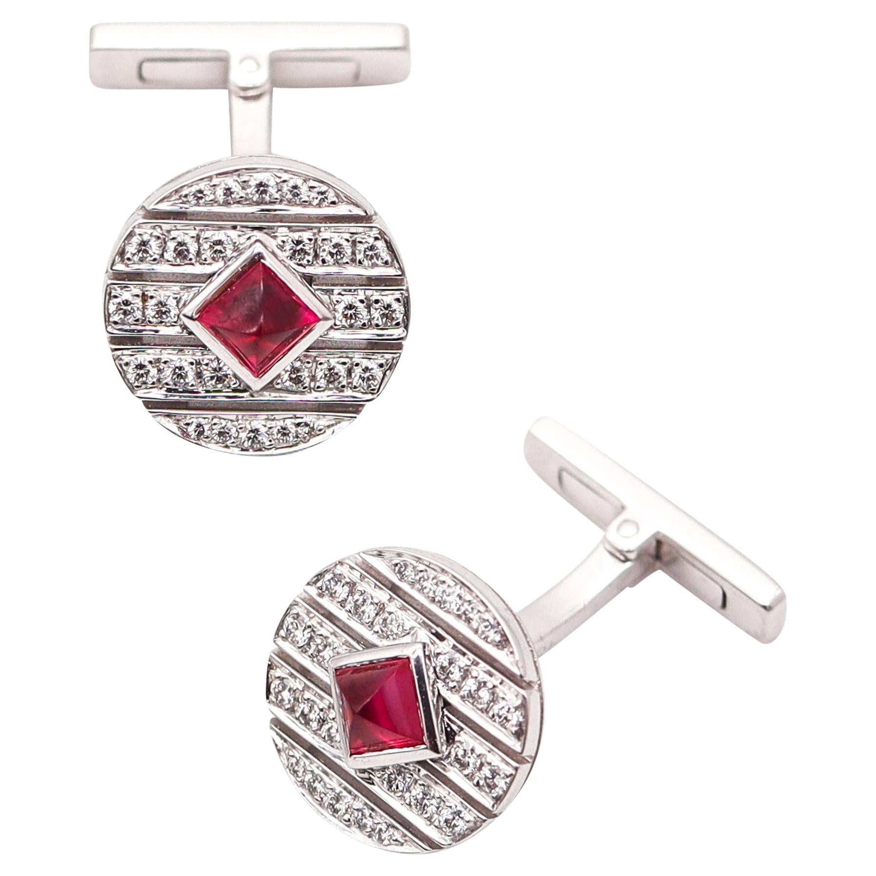 CARTIER Paris Magnificent Cufflinks In Solid 18Kt Gold Burmese Rubies & Diamonds