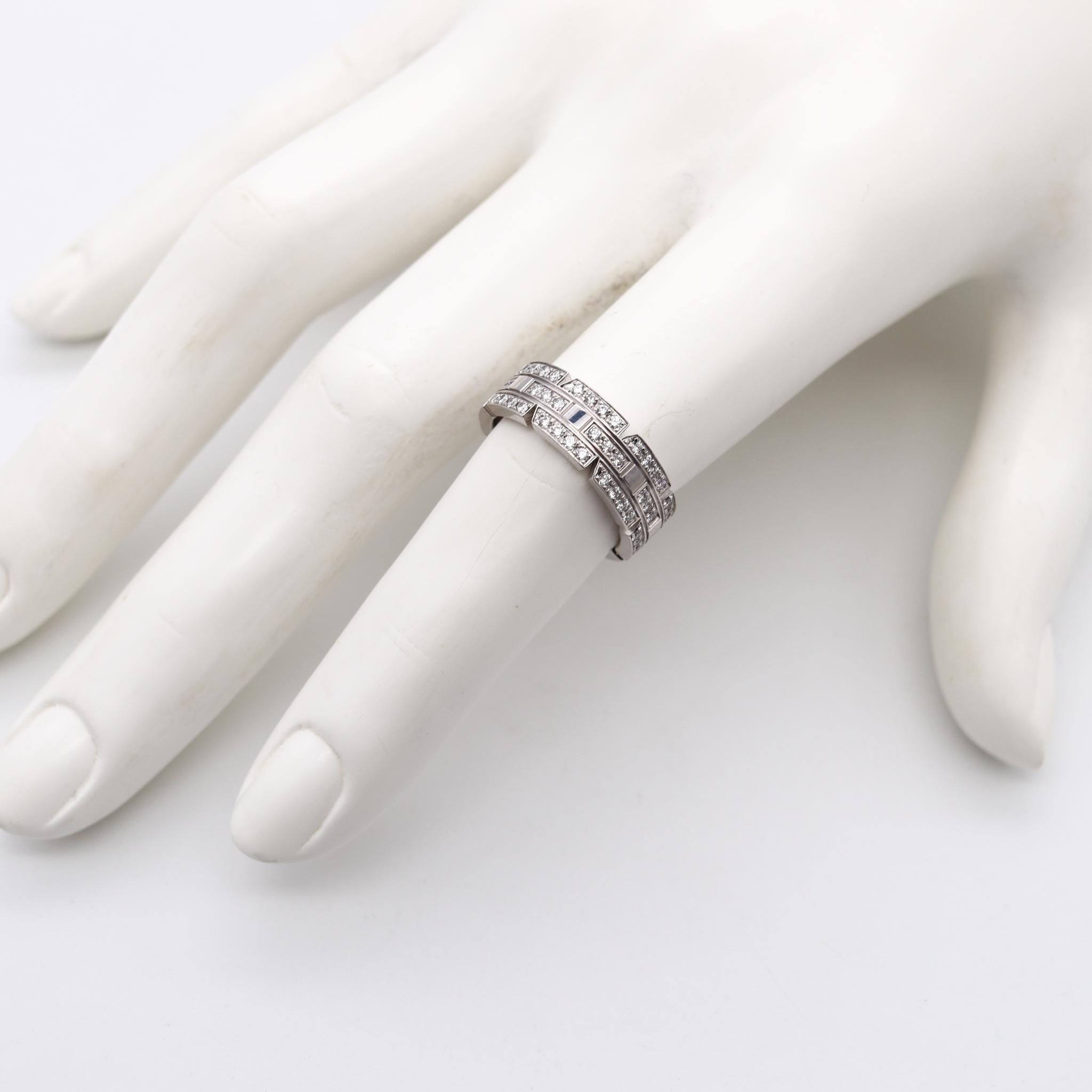 Maillon Panthere ring with diamonds designed by Cartier.

A classic modern piece, created in Paris France by the house of Cartier. This iconic ring is part of the popular maillon panthere collection, crafted in solid white gold of 18 karats with