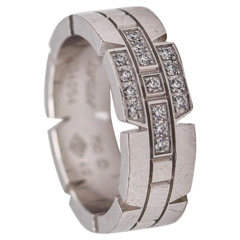 Cartier Paris Maillon Panthere Ring in 18Kt White Gold with VVS Diamonds For Sale