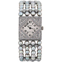 Cartier Paris Mamie Eisenhower Diamond Pearl Platinum Gold Art Deco Wristwatch