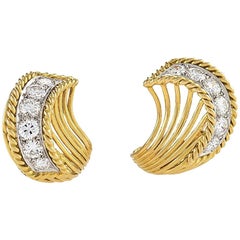 Cartier Paris Mid-20th Century Diamond Gold and Platinum Earrings