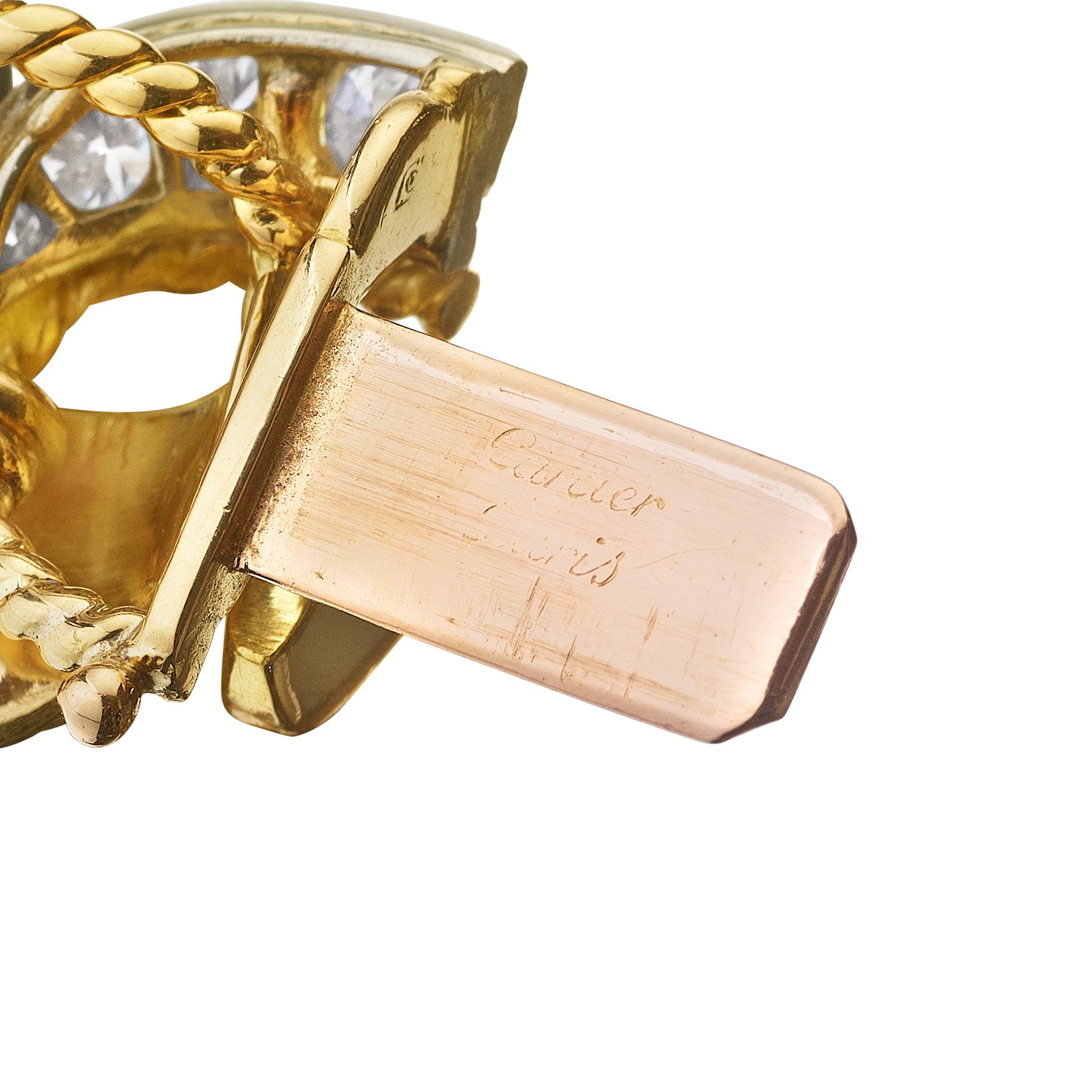 Retro Cartier Paris Mid-Century Diamond Platinum Gold Ribbon Bracelet For Sale