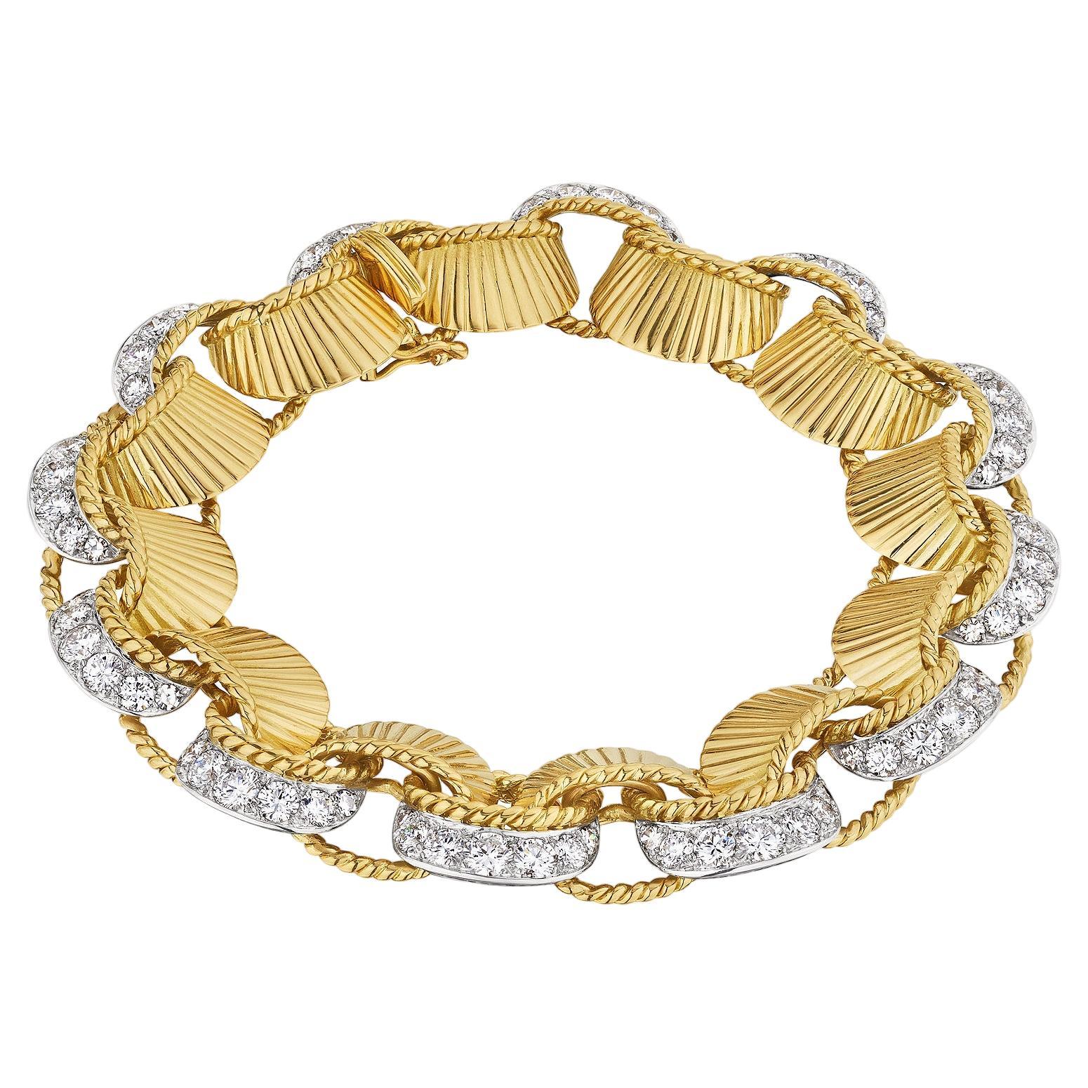 Cartier Paris Mid-Century Diamond Platinum Gold Ribbon Bracelet For Sale