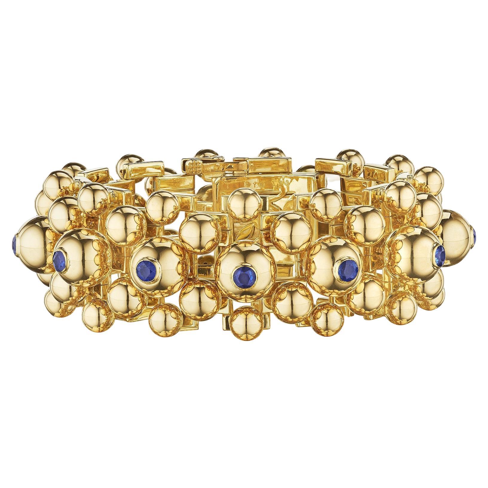 Cartier Paris Mid-Century Sapphire Gold Bubble Bead Bracelet en vente