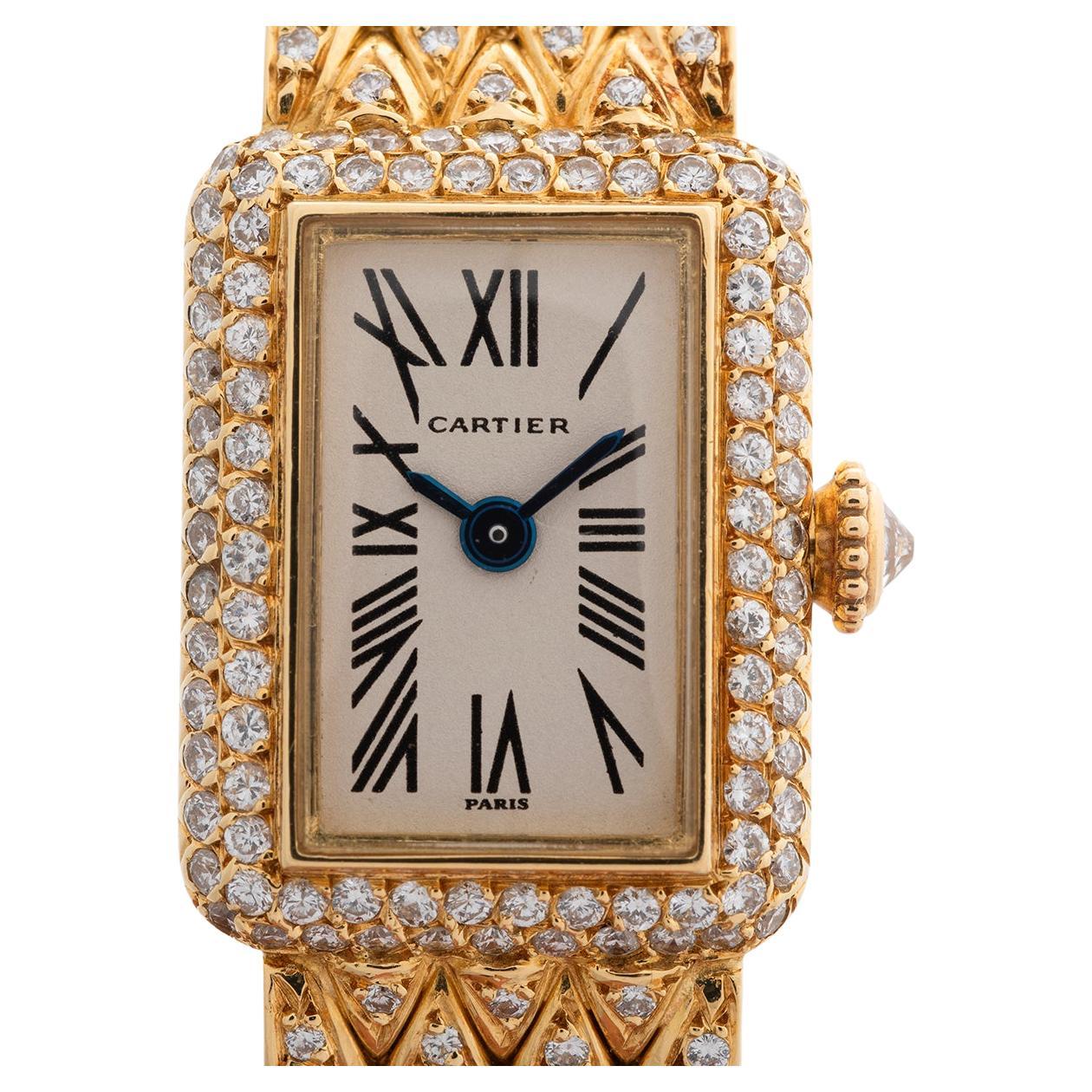 Cartier París Mini Tank Pavé, oro amarillo de 18 ct, diamantes engastados en fábrica, c1985 en venta