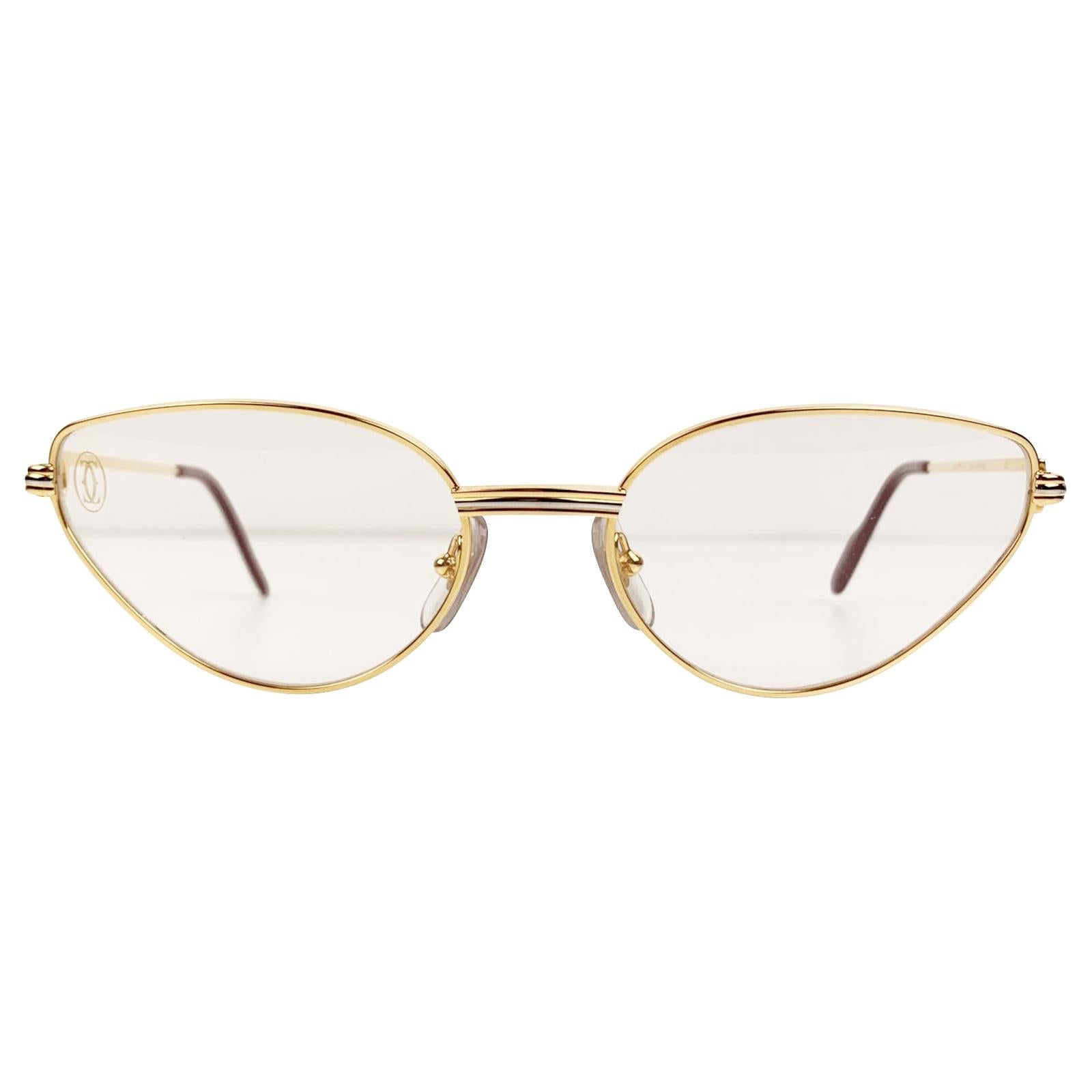 Cartier Paris Mint Cat-Eye Gold Eyeglasses Mod. Rivoli 56-19 135mm