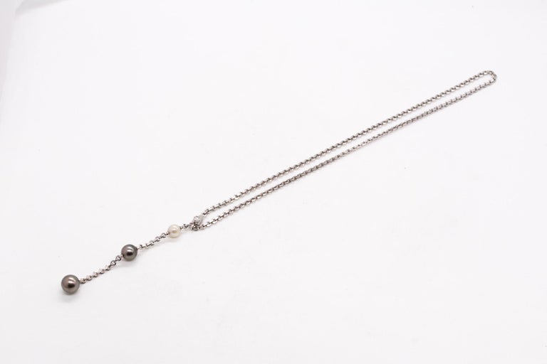 Contemporary Cartier Paris Modern Lariat Necklace in 18Kt White Gold 1 Diamond Three Pearls For Sale