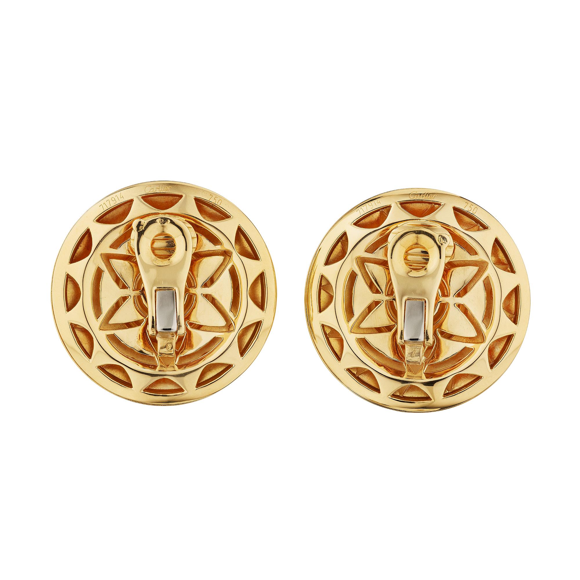 Round Cut Cartier Paris Modernist Diamond Gold Clip Earrings