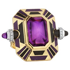 Cartier Paris Modernist Sugarloaf Cabochon Amethyst Diamond Enamel Gold Ring