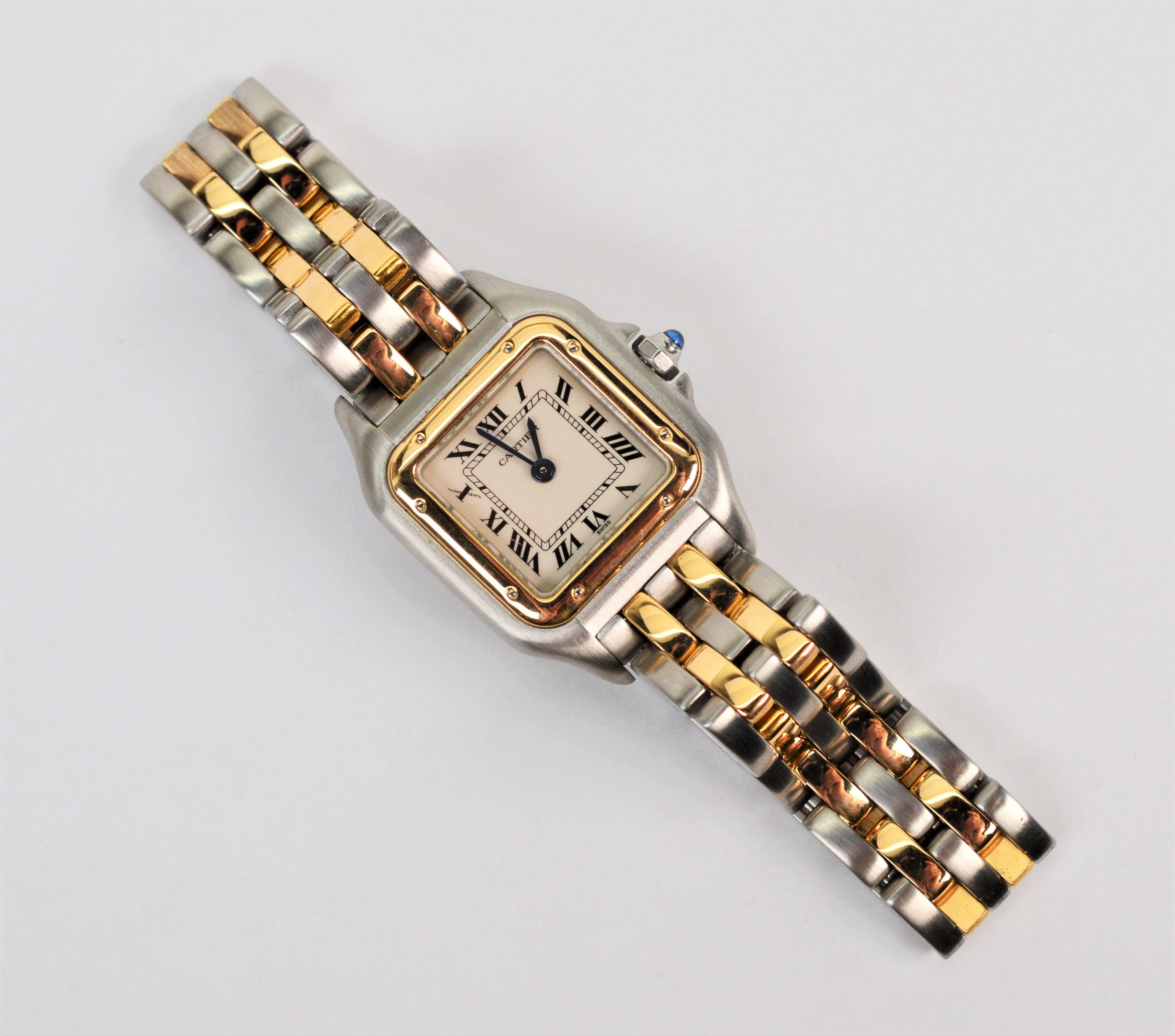 Cartier Paris Montres Panthere De Cartier Womens 18k Yellow Gold Steel Watch In Good Condition In Mount Kisco, NY