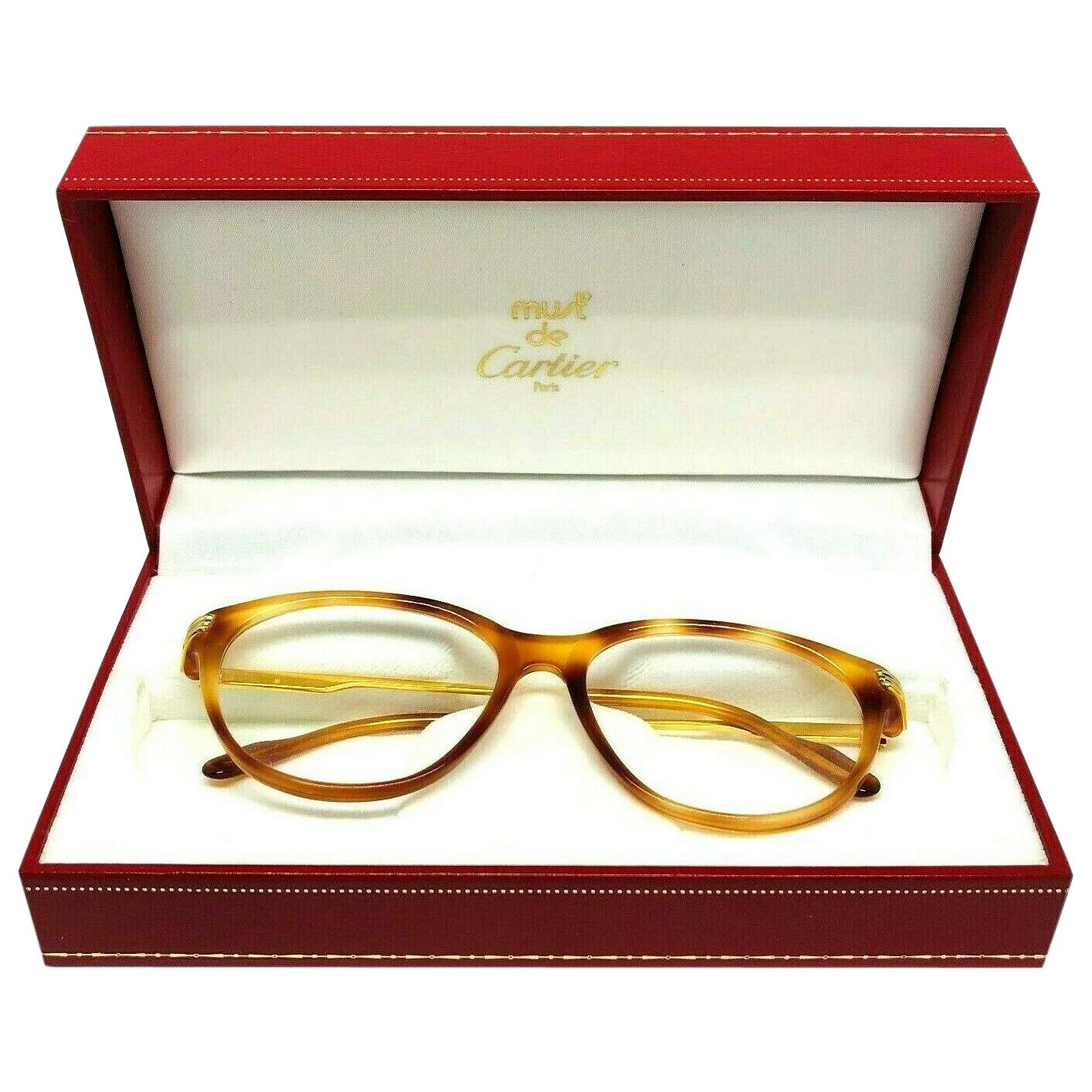 CARTIER Paris Must De Lunettes Eyewear Round Glasses w/ Original Box and  Pouch at 1stDibs