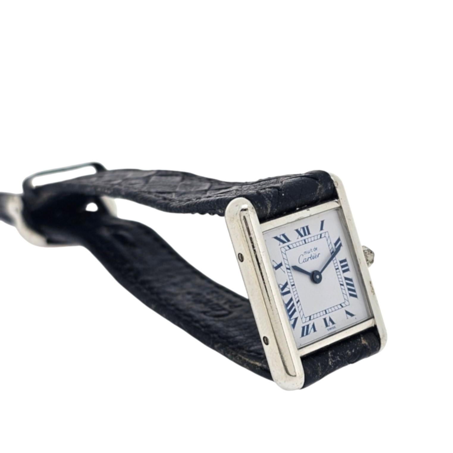 Art Deco Cartier Paris Must Sterling Silver Ladies Tank Watch Quartz , Circa 1990's For Sale