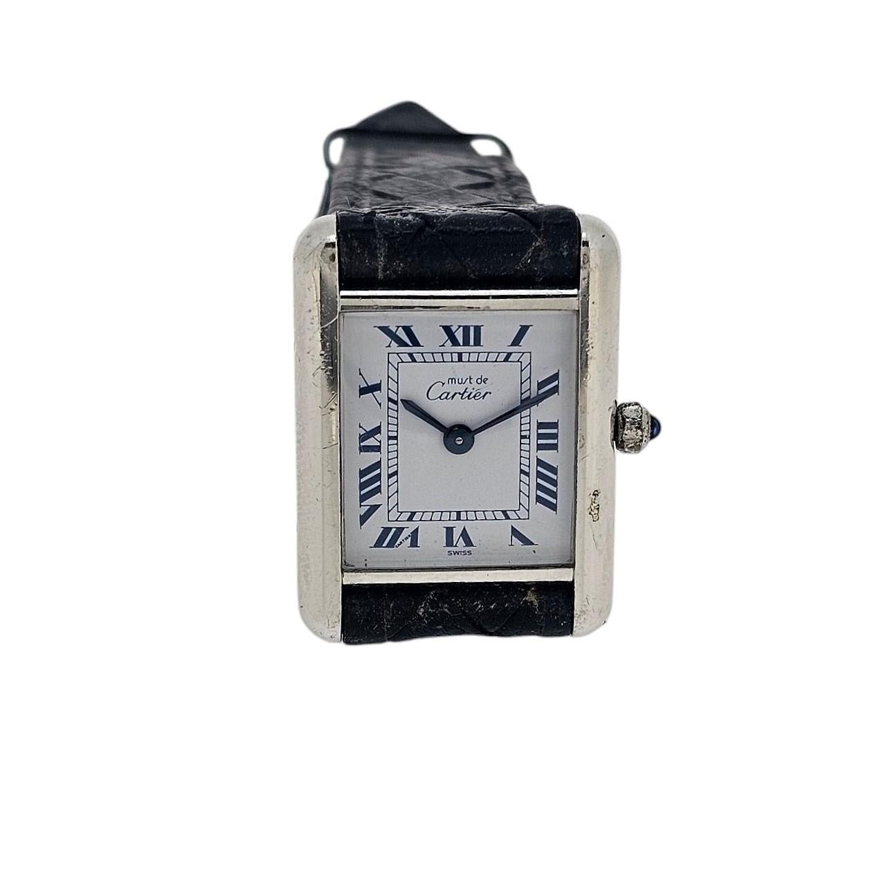 Cartier Paris Must Sterling Silver Ladies Tank Watch Quartz , Circa 1990's In Good Condition For Sale In Santa Monica, CA
