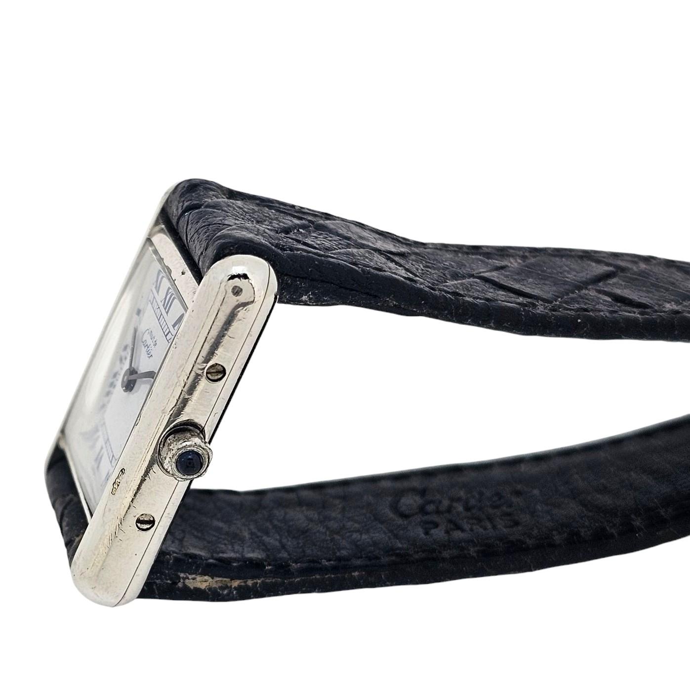 Cartier Paris Must Sterling Silver Ladies Tank Watch Quartz , Circa 1990's For Sale 1