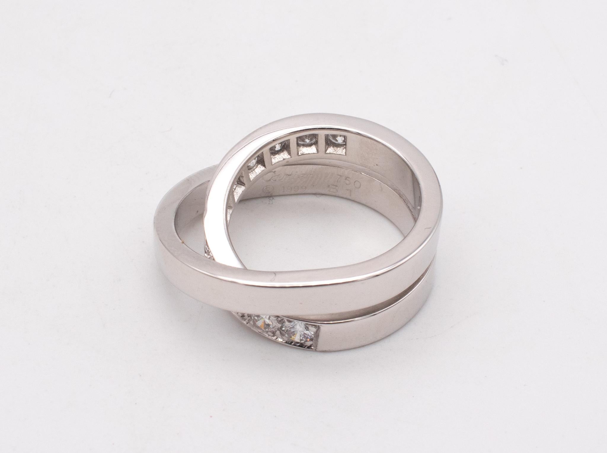 Modern Cartier Paris Nouvelle Crossover Ring in 18Kt White Gol 1 Cts of VVS Diamonds For Sale