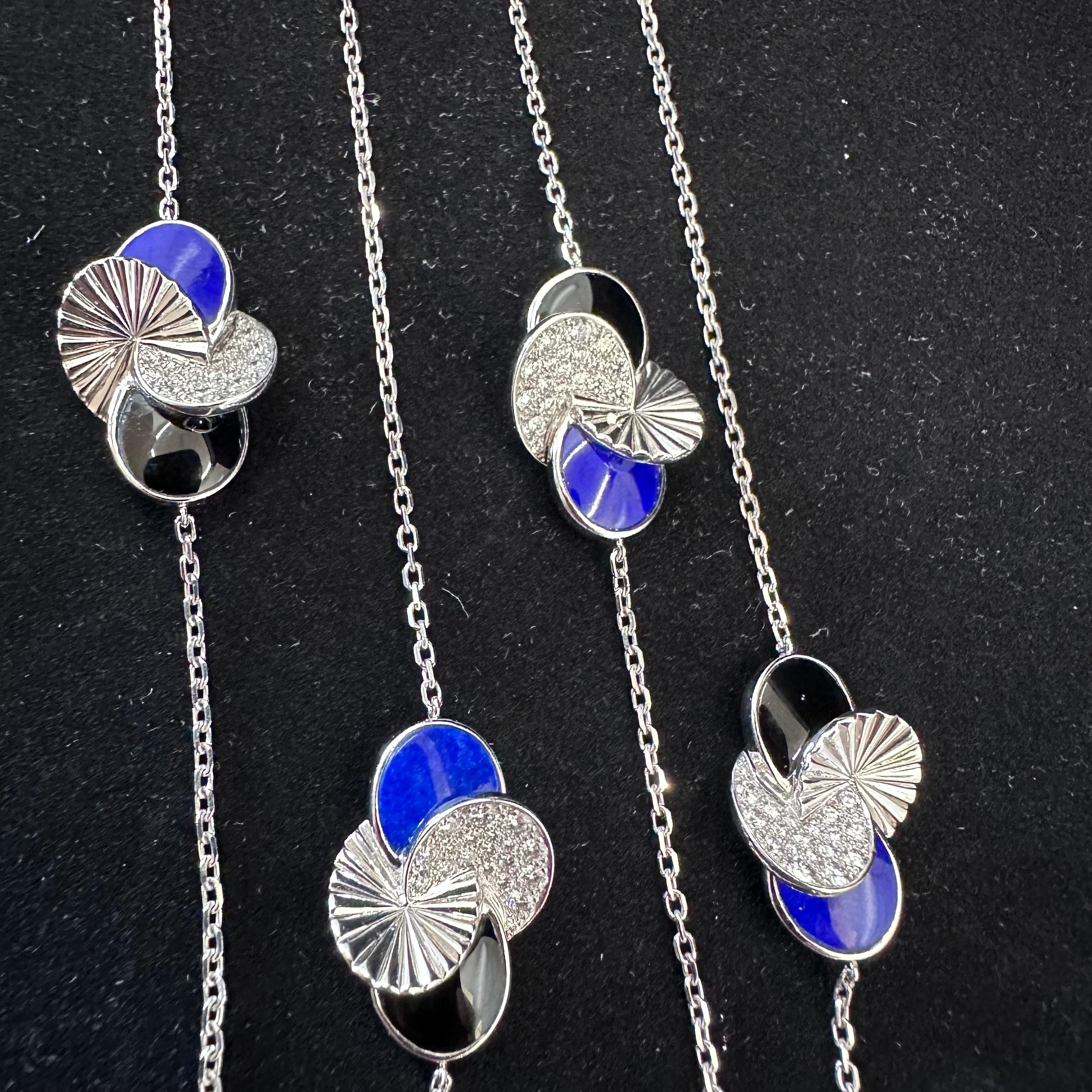 Brilliant Cut Cartier Paris Nouvelle Lapis Lazuli Onyx and Diamond Necklace For Sale