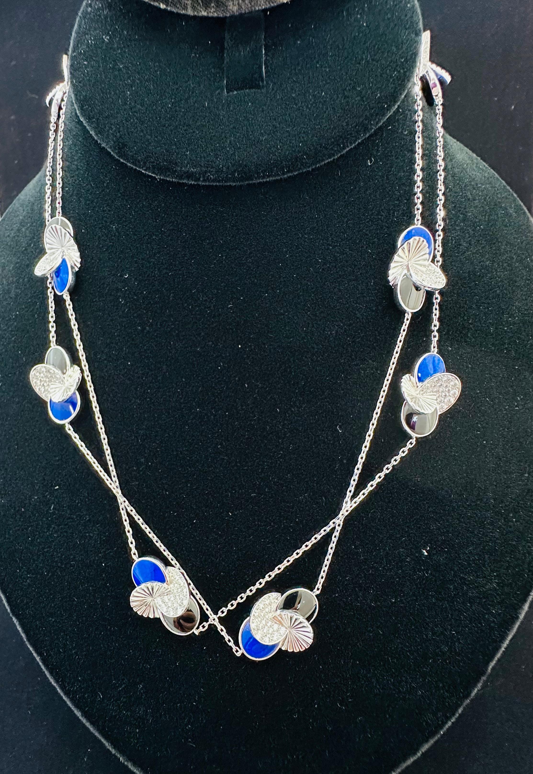 Brilliant Cut Cartier Paris Nouvelle Lapis Lazuli Onyx and Diamond Necklace For Sale
