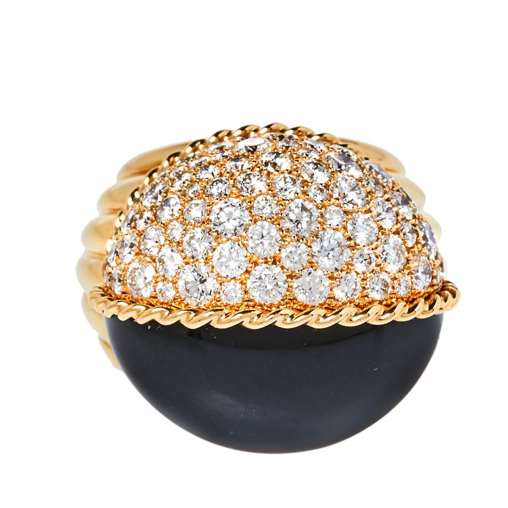 Rose Cut Cartier Paris Nouvelle Vague Black Jade Diamond 18K Rose Gold Ring Size 56