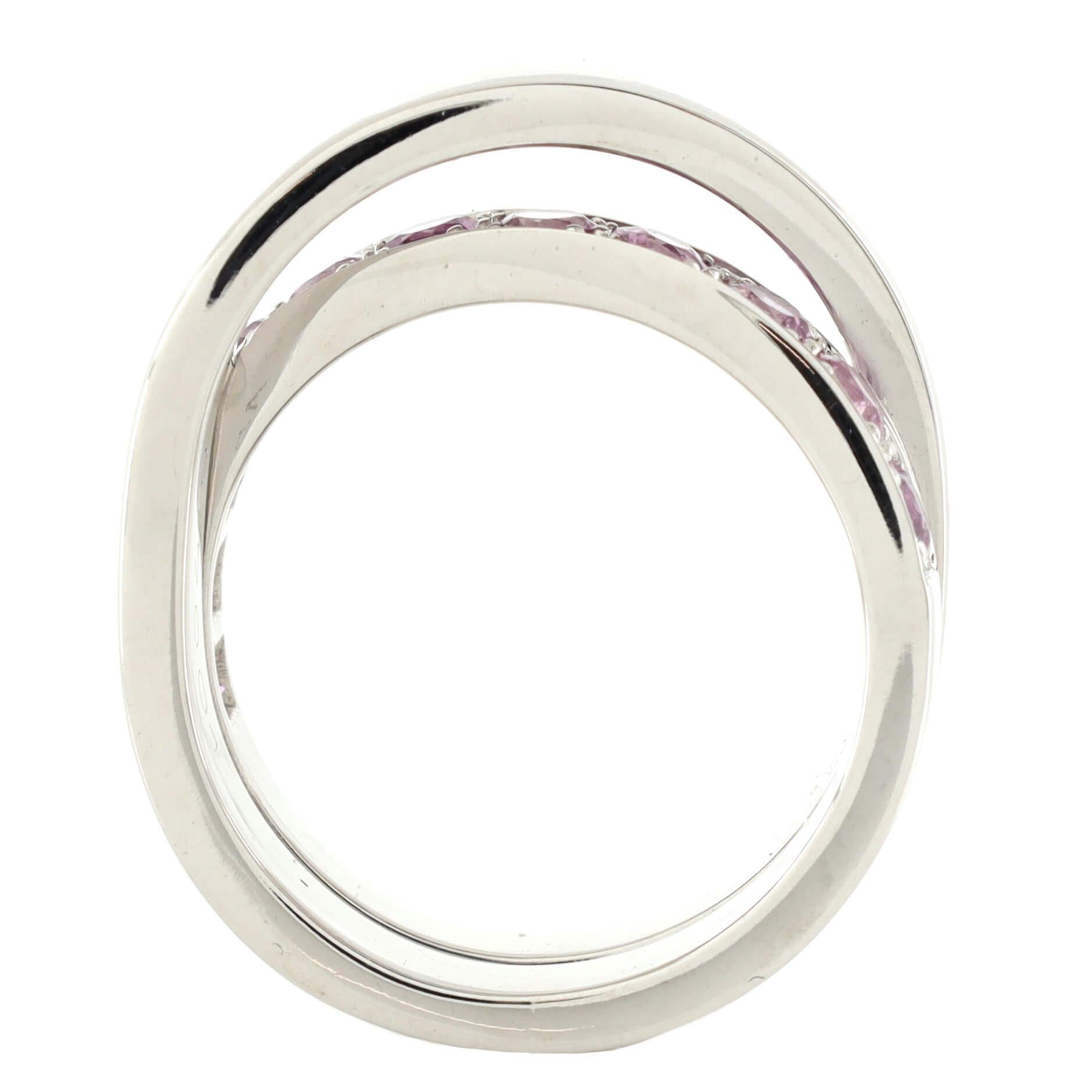 Cartier Paris Nouvelle Vague Crossover Ring 18k White Gold with Pink Sapp In Good Condition In New York, NY