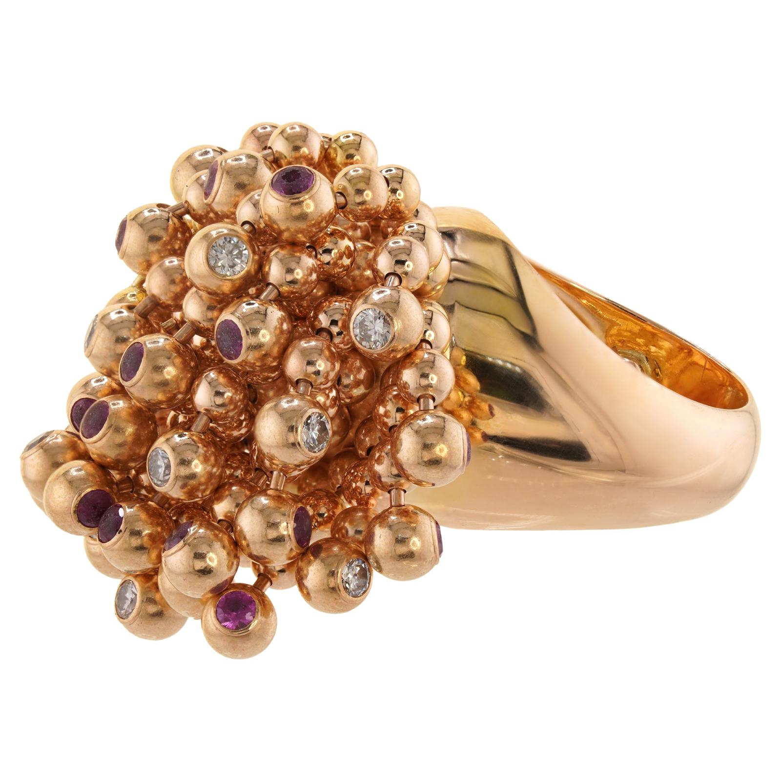CARTIER Paris Nouvelle Vague Ring aus Roségold mit Diamanten und rosa Saphiren (Brillantschliff)