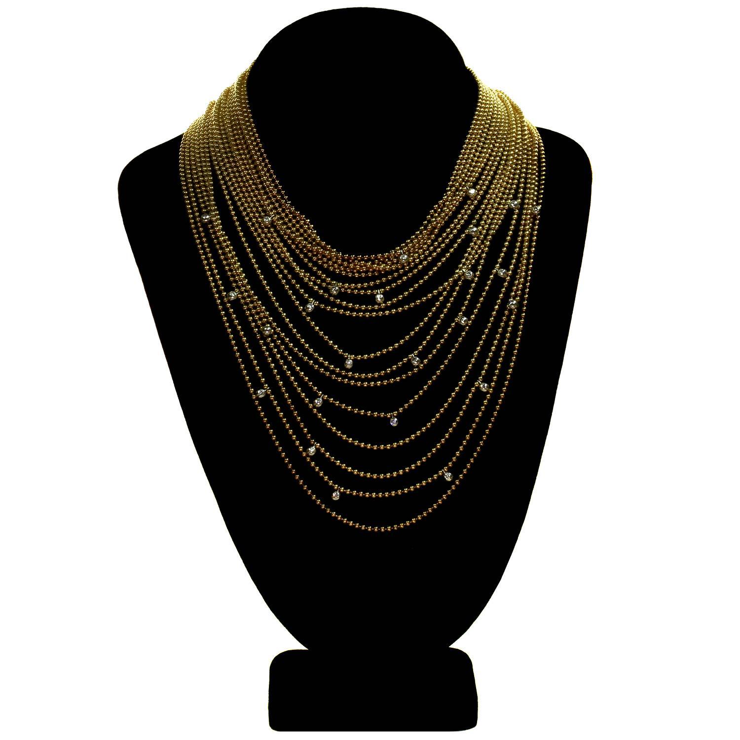 Cartier Paris Nouvelle Vague Diamond Yellow Gold Eighteen-Row Draperie Necklace In Excellent Condition In New York, NY