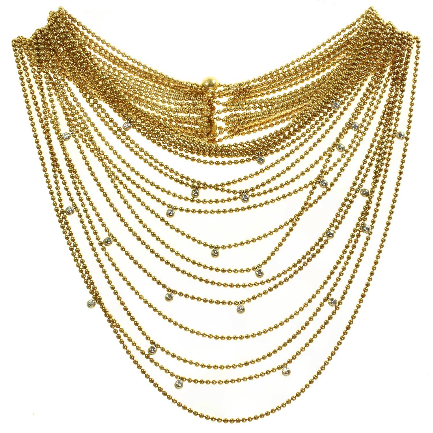 Cartier Paris Nouvelle Vague Diamond Yellow Gold Eighteen-Row Draperie Necklace