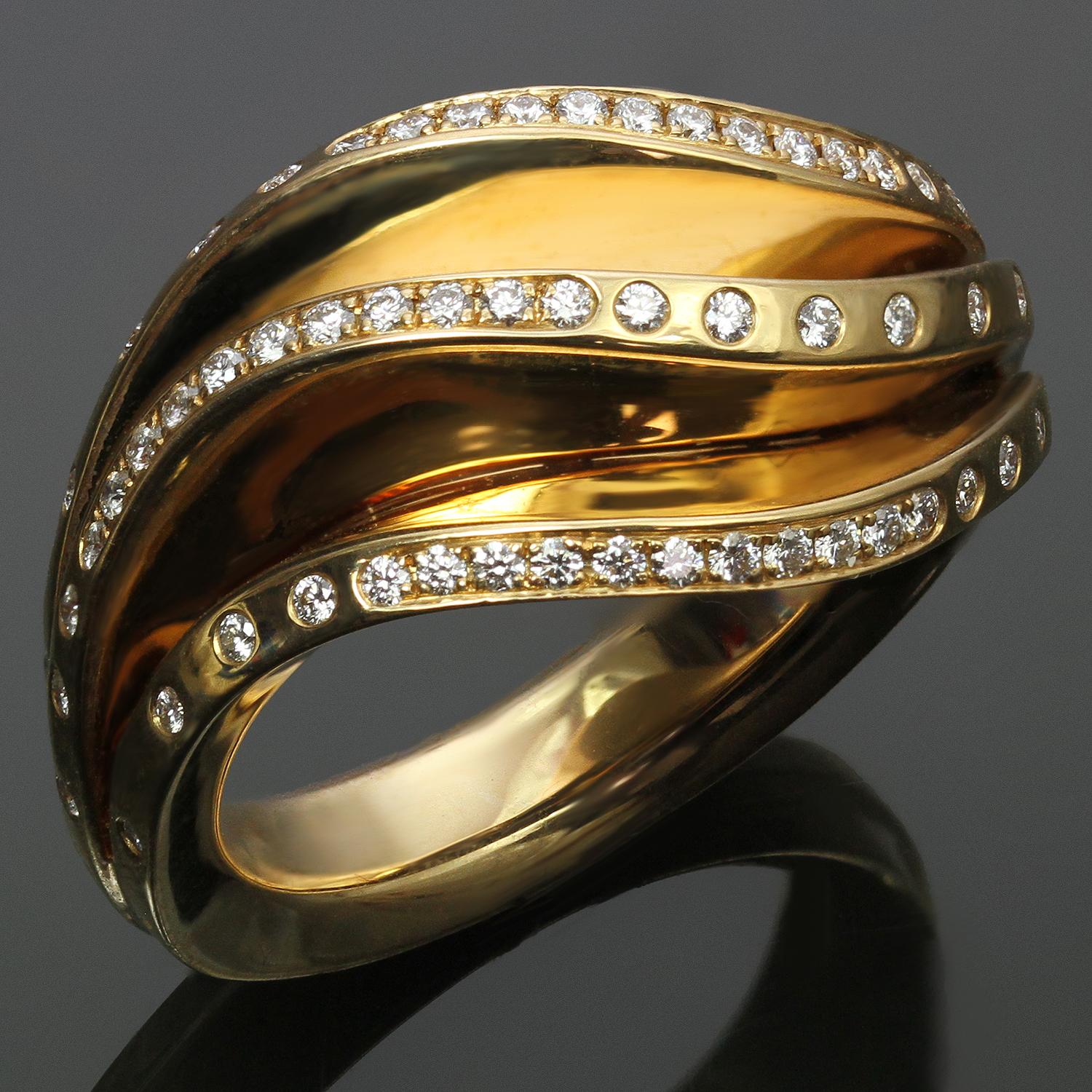 Brilliant Cut Cartier Paris Nouvelle Vague Diamond Yellow Gold Fan Ring Box Papers For Sale