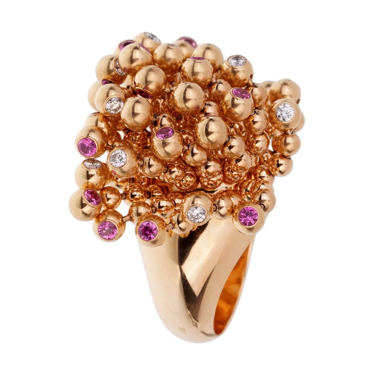 Cartier Paris Nouvelle Vague Pink Sapphire Diamond Rose Gold Ring In Excellent Condition In Feasterville, PA