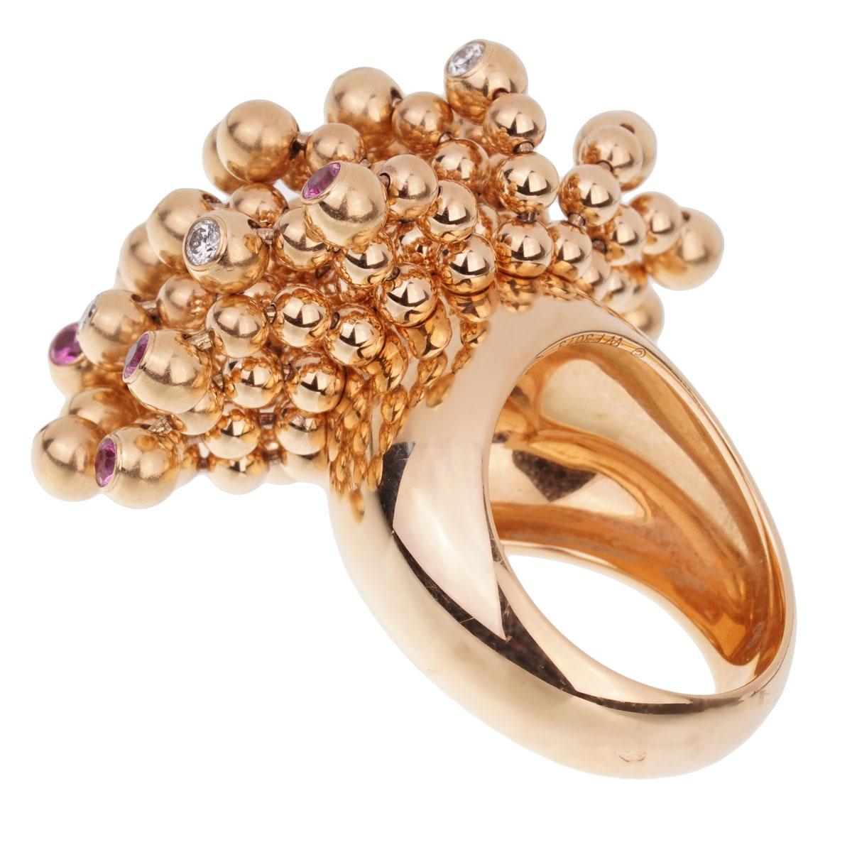 Women's Cartier Paris Nouvelle Vague Pink Sapphire Diamond Rose Gold Ring