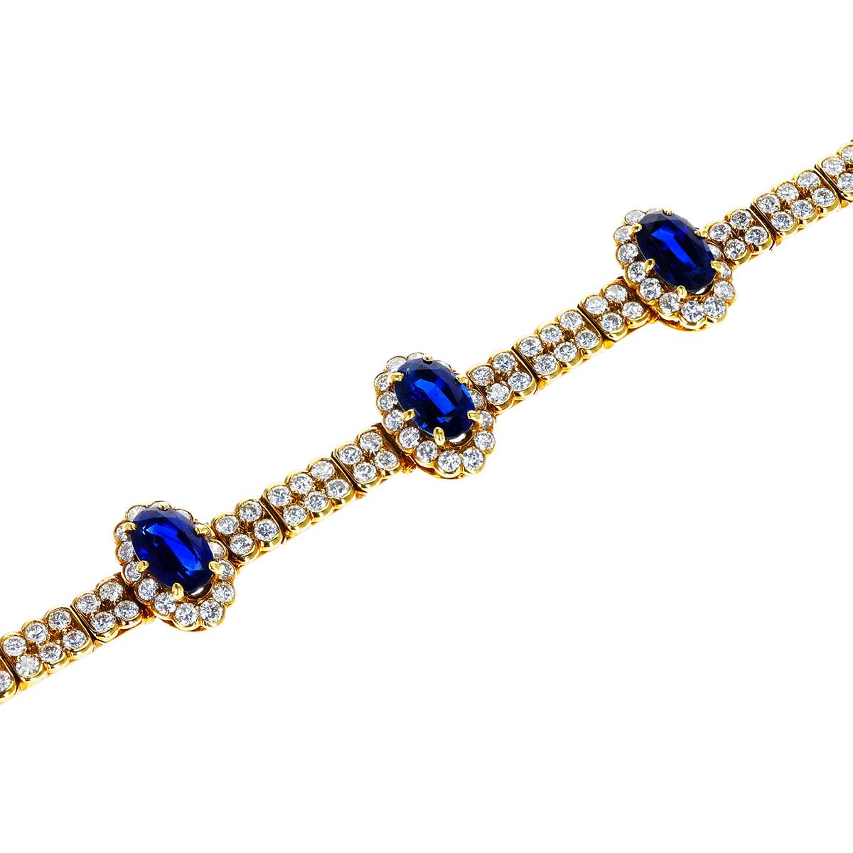 Women's or Men's Cartier Paris Oval Sapphire and Diamond Bracelet, 18k For Sale