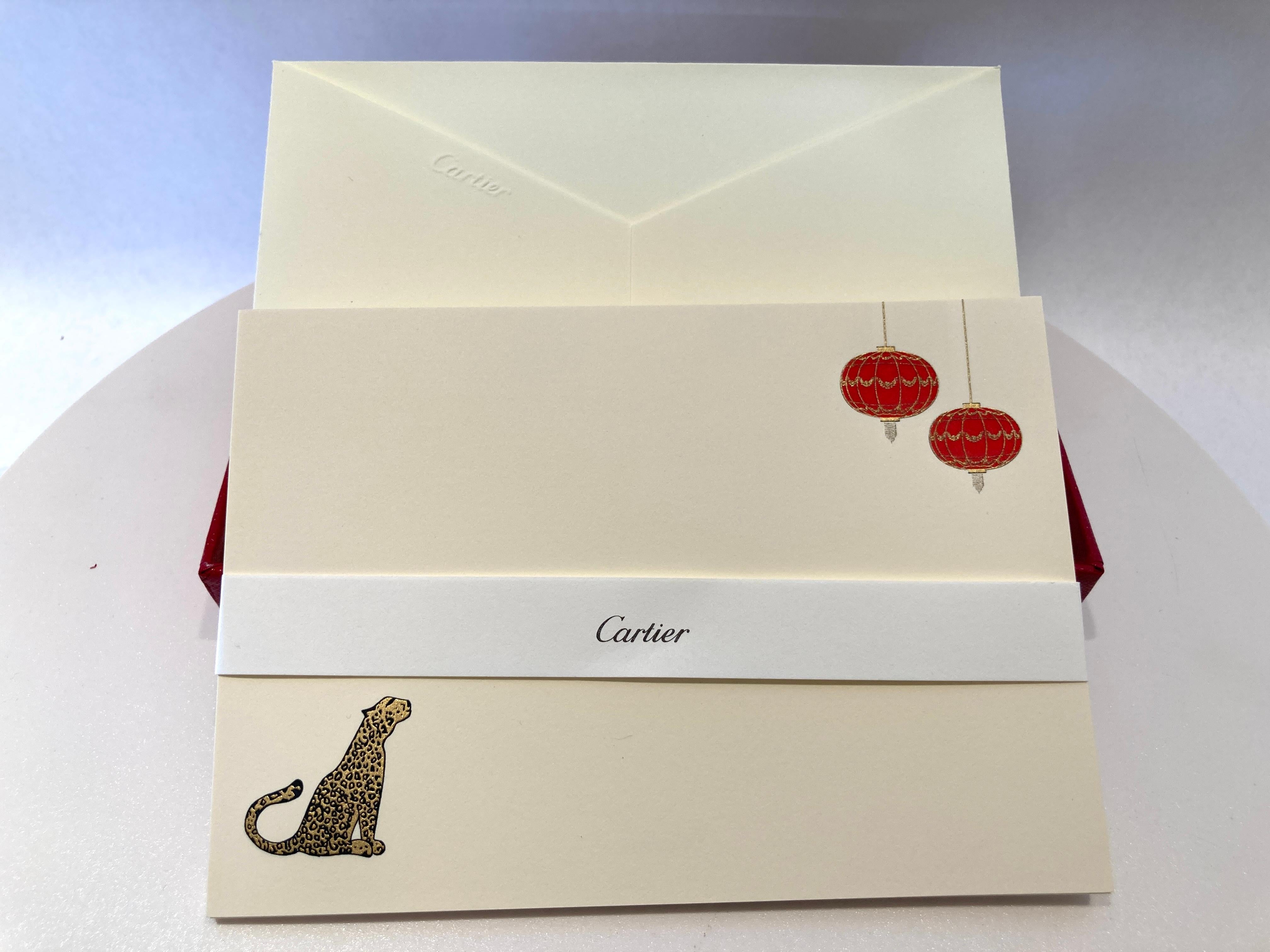 Cartier París Pantera Diseño Tarjeta y Sobre Lujoso Set Escritorio Papelería Beige en venta