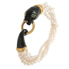 Cartier Paris Panther Silverium Gold and Pearl Bracelet
