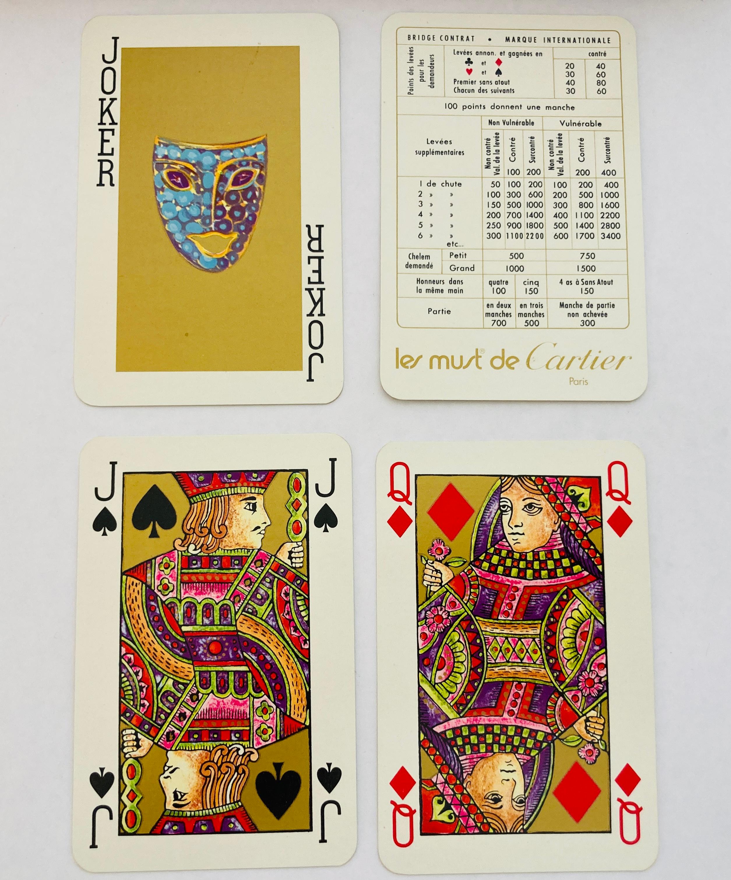 Leather Cartier Paris Poker or Bridge Cards in Red Original Box Vintage 1970 For Sale
