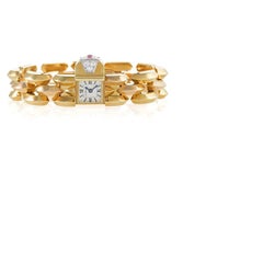 Cartier Paris Retro Diamond Ruby Pink Gold and Platinum Watch