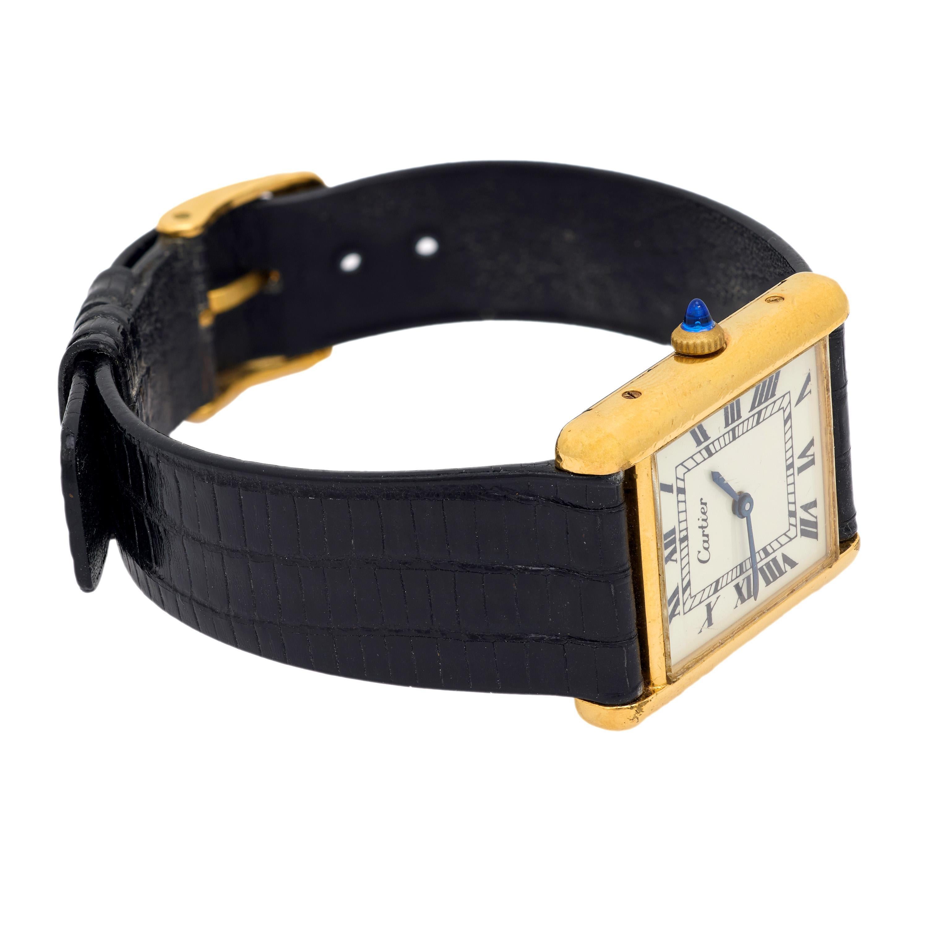 Modern Cartier Paris Roman dial vermeil Tank watch For Sale