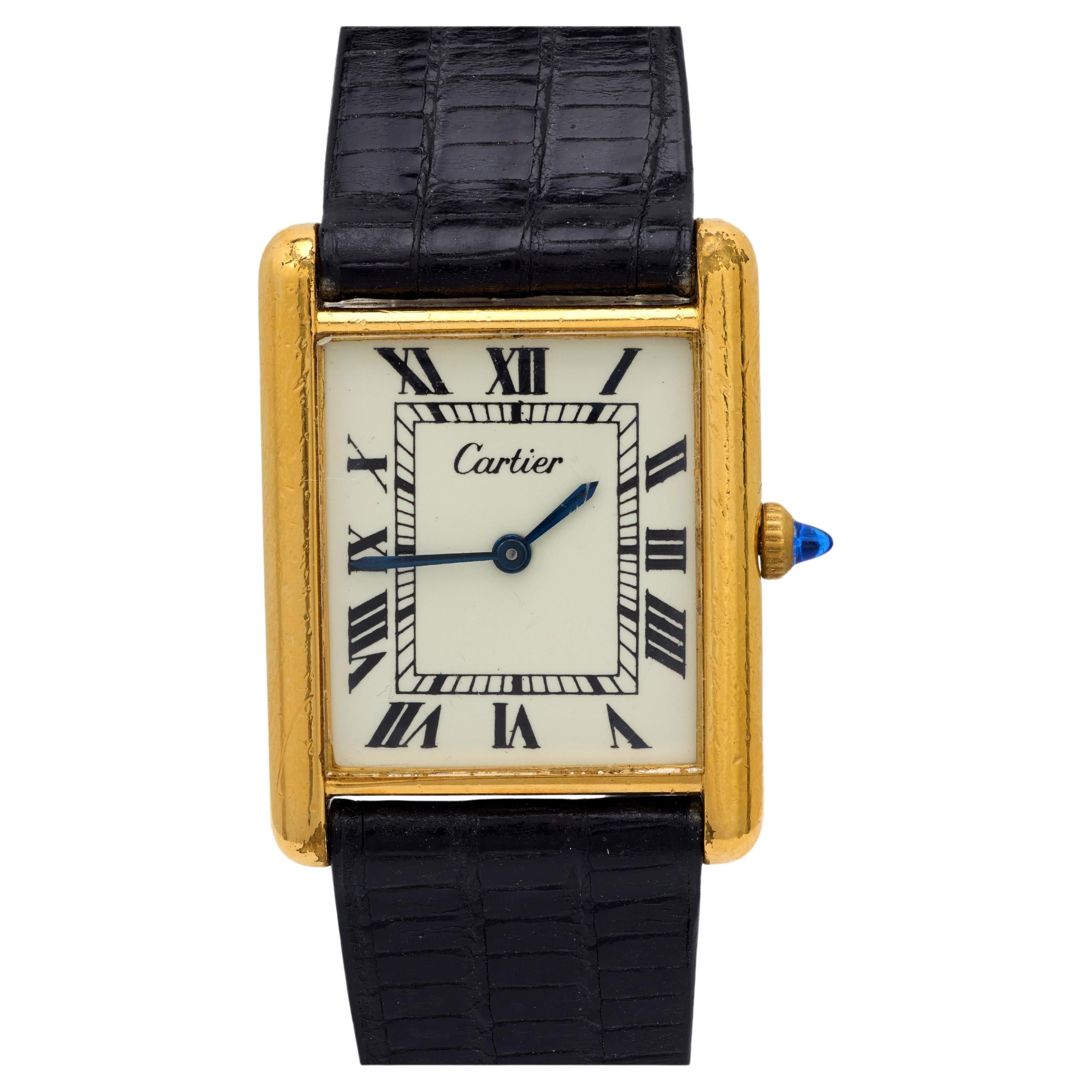 Cartier Paris Roman dial vermeil Tank watch