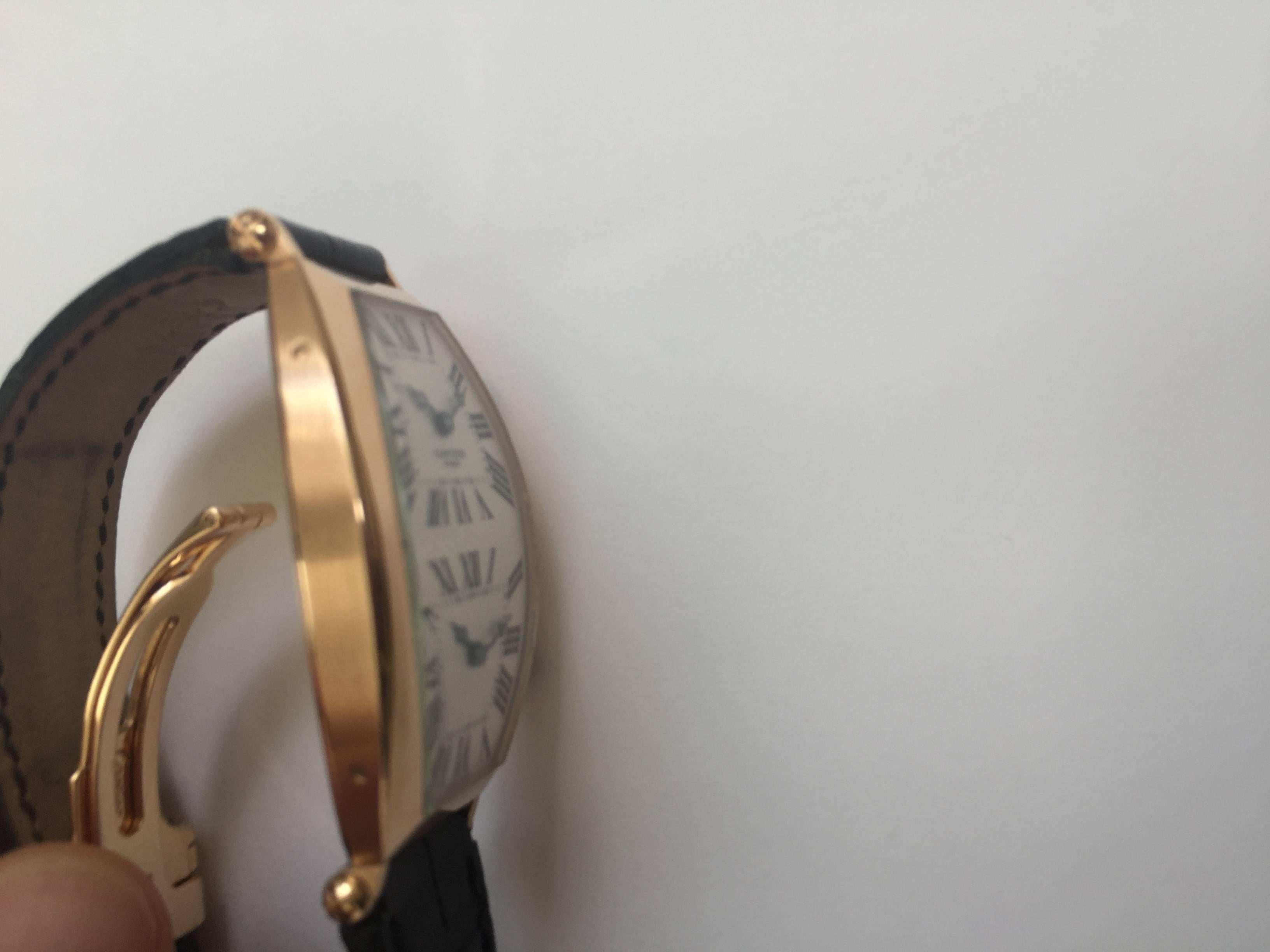 Cartier Paris Rose Gold Tonneau Cintree Dual Time Mechanical Wristwatch For Sale 1