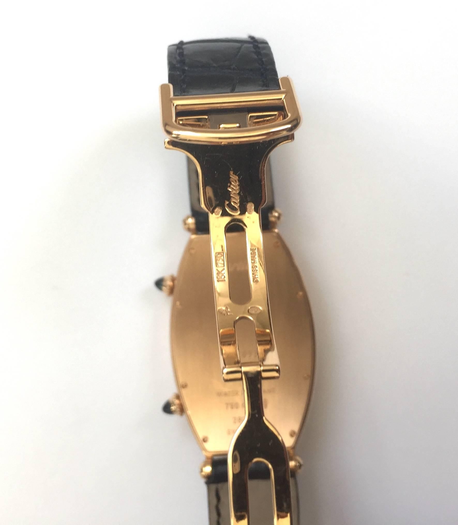 Cartier Paris Rose Gold Tonneau Cintree Dual Time Mechanical Wristwatch In Excellent Condition For Sale In New York, NY