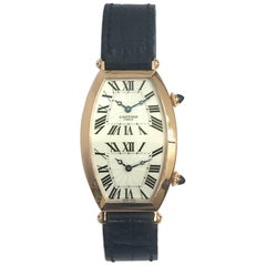 Retro Cartier Paris Rose Gold Tonneau Cintree Dual Time Mechanical Wristwatch