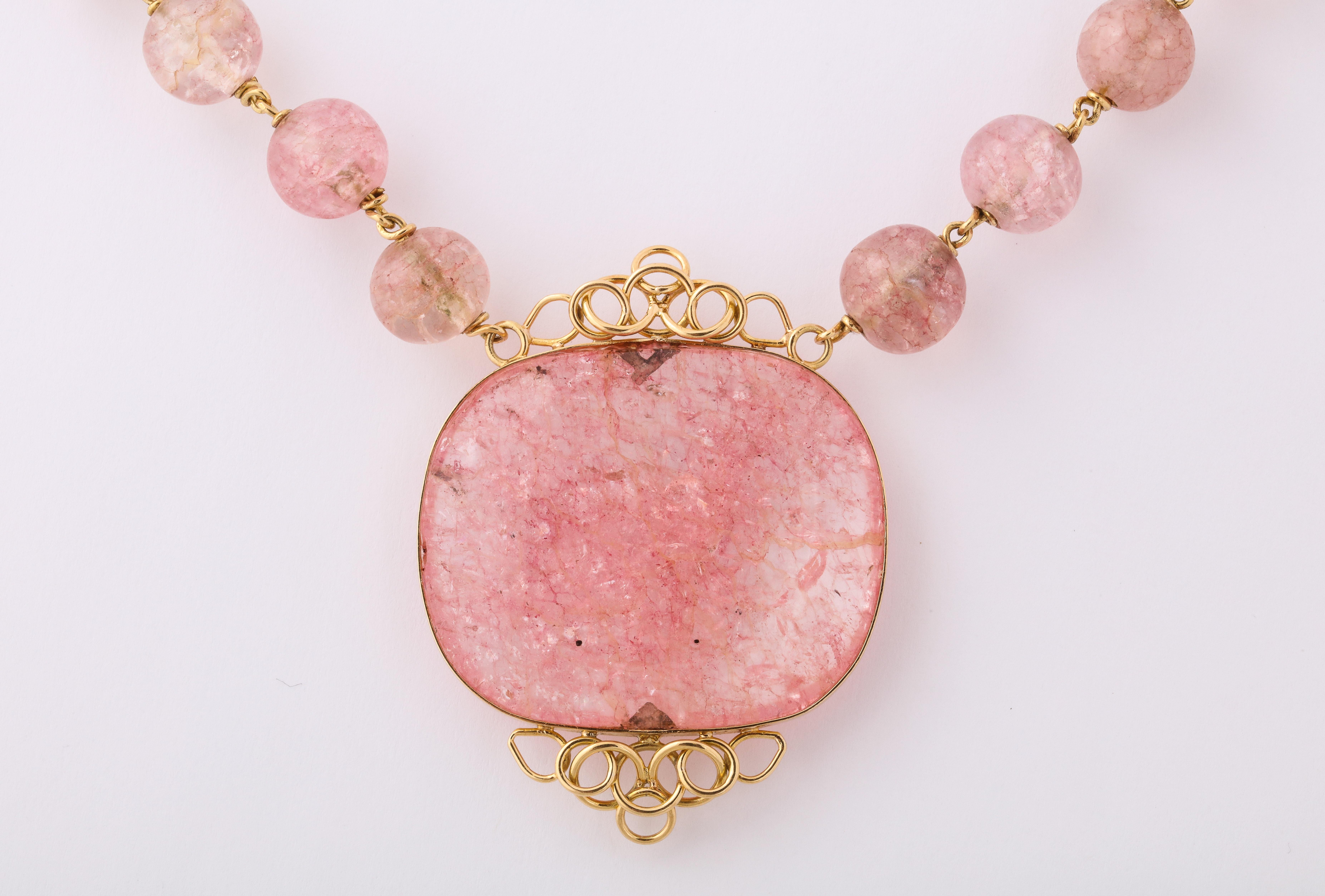 Women's Cartier Paris Rose Quartz Yellow Gold Handmade Necklace