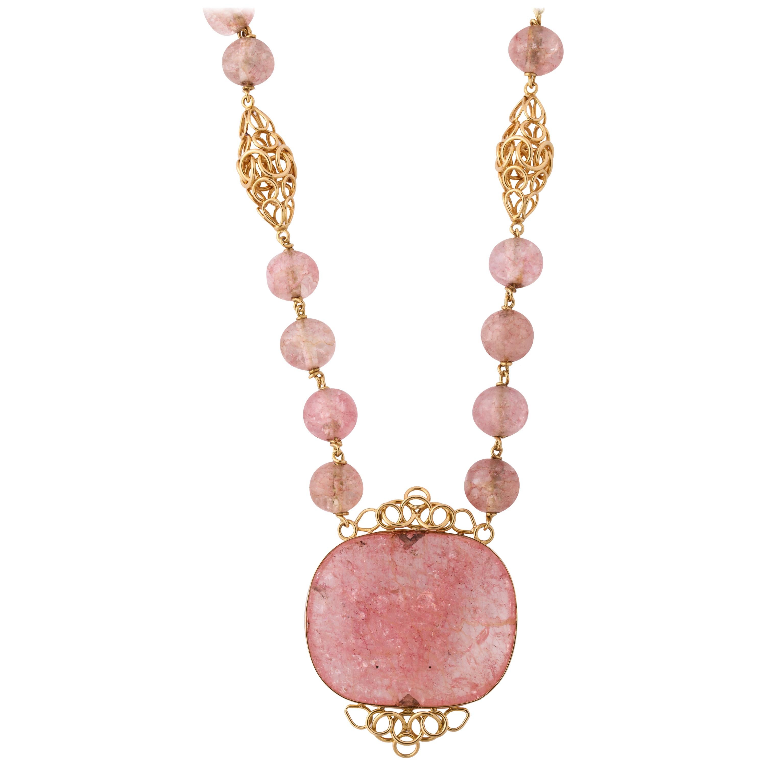 Cartier Paris Rose Quartz Yellow Gold Handmade Necklace